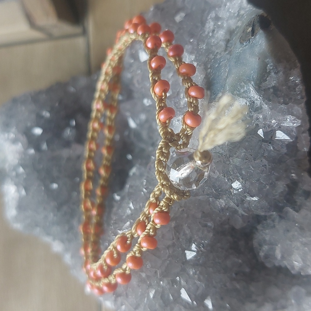 Handcrafted Bead Crochet Bracelet in Coral orange
